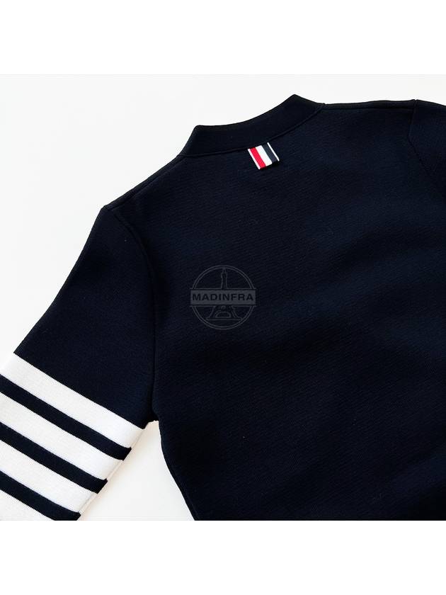 Milano Stitch 4 Bar Classic V Neck Fine Merino Wool Cardigan Navy - THOM BROWNE - BALAAN 6