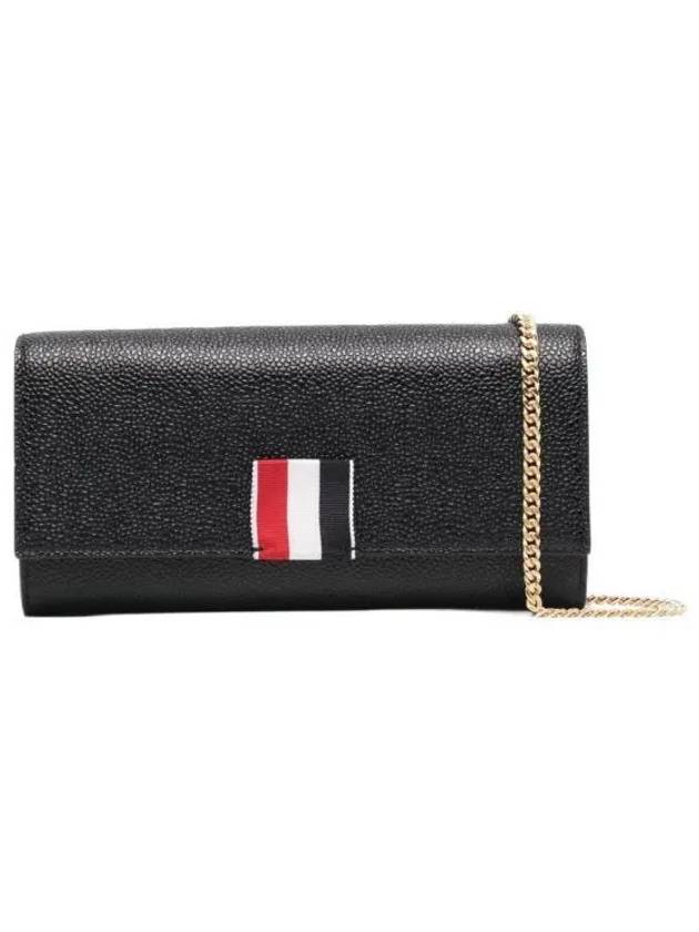 Pebble Grain Leather Wide RWB Grosgrain Flap Chain Long Wallet Black - THOM BROWNE - BALAAN 2