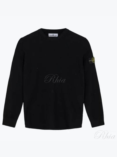 Men's Wappen Patch Crew Neck Wool Knit Top Black - STONE ISLAND - BALAAN 2