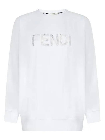 Women's Embroidered Logo Sweatshirt White - FENDI - BALAAN.