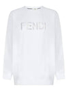 Women's Embroidered Logo Sweatshirt White - FENDI - BALAAN 1