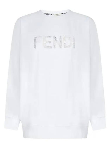 Women's Embroidered Logo Sweatshirt White - FENDI - BALAAN 1