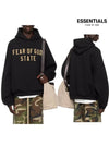 Fear of God Essential Logo Print Fleece Hooded Sweatshirt Black - FEAR OF GOD ESSENTIALS - BALAAN 1