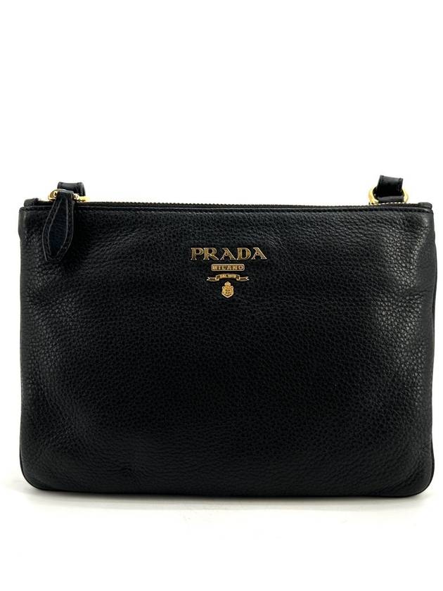 Vitello Dino double zipper gold logo cross bag - PRADA - BALAAN 2