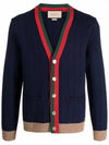 V-Neck Rib Knit Wool Cardigan Navy - GUCCI - BALAAN 2