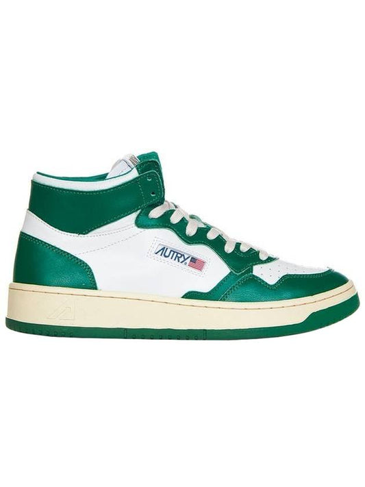 Men's Two-Tone Medalist Leather Mid Sneakers White Green - AUTRY - BALAAN 1