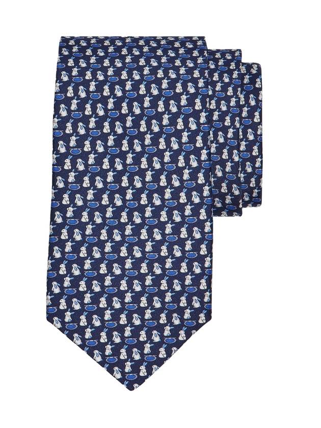 Rabbit Print Silk Tie Navy - SALVATORE FERRAGAMO - BALAAN 1