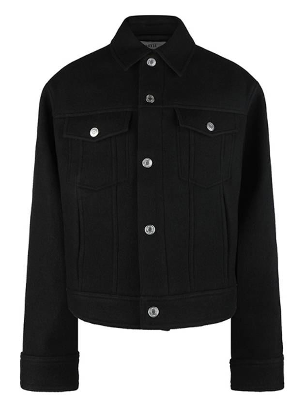 Button Wool Boxy Jacket Black - AMI - BALAAN 2