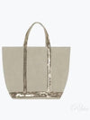 Cabas Linen Sequined Medium Tote Bag Sable - VANESSA BRUNO - BALAAN 2