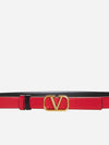 V Logo Signature Leather Belt Black Red - VALENTINO - BALAAN 3