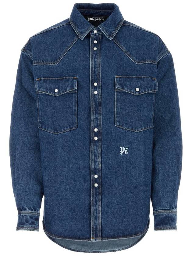 logo embroidered denim shirt PMYD023R24DEN0024001 - PALM ANGELS - BALAAN 2