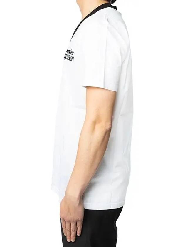 Embroiderd Logo V-neck Short Sleeve T-shirt White - ALEXANDER MCQUEEN - BALAAN 6