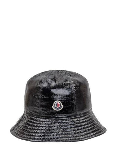 Logo Patch Glossy Bucket Hat Black - MONCLER - BALAAN 1