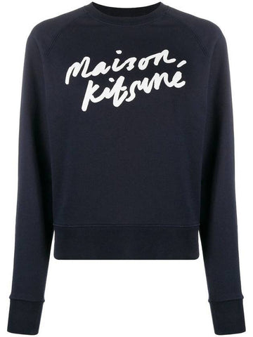 Handwriting Adjusted Cotton Sweatshirt Navy - MAISON KITSUNE - BALAAN 1