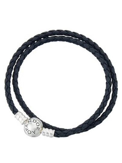 D Braided Double Leather Bracelet Dark Blue - PANDORA - BALAAN 2