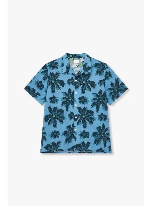 PS palm tree pattern seersucker shirt blue - PAUL SMITH - BALAAN 1