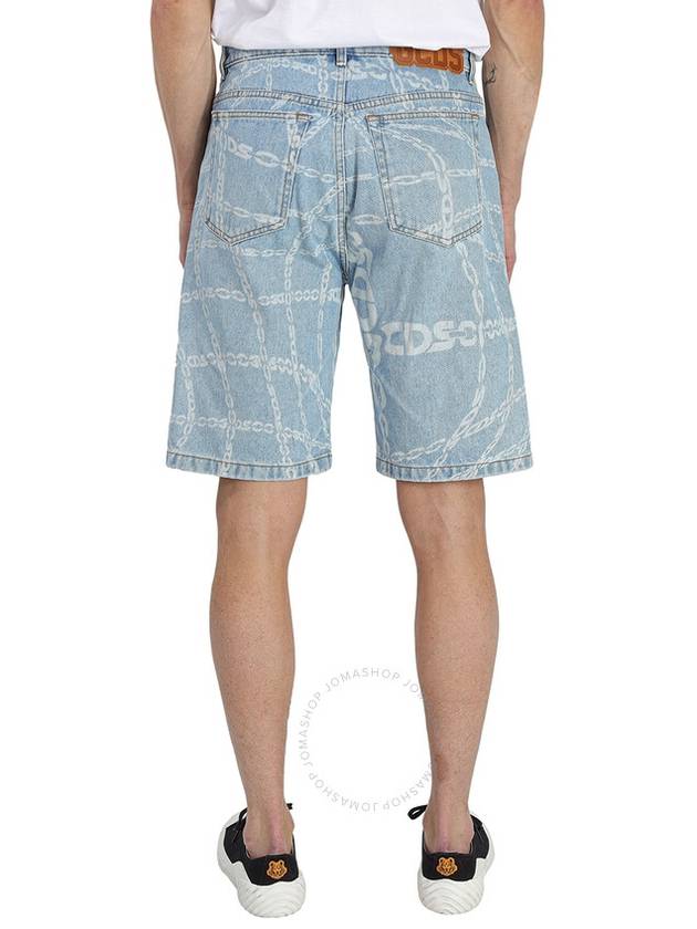 GCDS Men's New Light Blue Chain-print Denim Shorts, Wiast Size 34" - GCDS - BALAAN 3