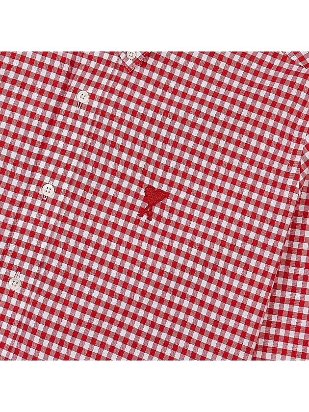 Small Heart Logo Gingham Button Long Sleeves Shirt Red - AMI - BALAAN 8