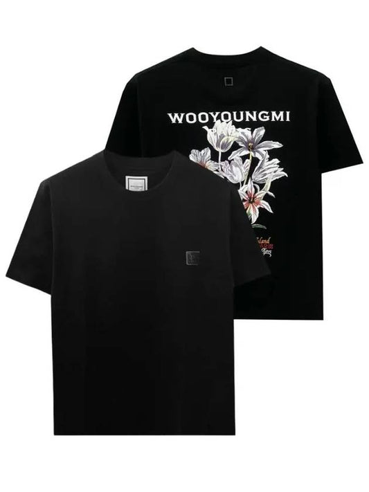 Flower Print Short Sleeve T-Shirt Black - WOOYOUNGMI - BALAAN 2