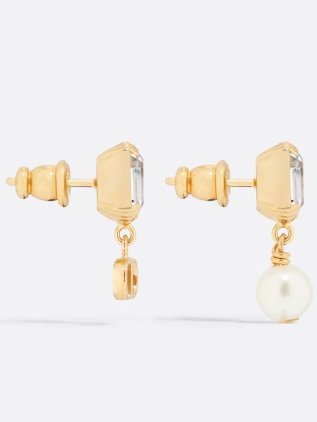 Petit CD Earrings Gold Finish Metal White Resin Pearl Silver Tone Crystal E3574WOMCY D03S - DIOR - BALAAN 3