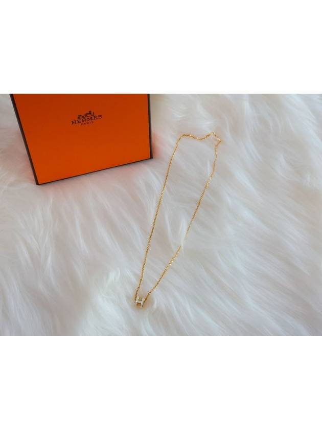 Mini Pop H Pendant Necklace Gold Blanc White - HERMES - BALAAN 6