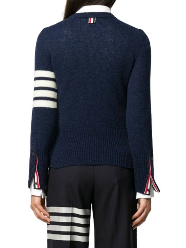 Women's Shetland Wool Jersey Classic Crew Neck 4 Bar Knit Top Navy - THOM BROWNE - BALAAN 4