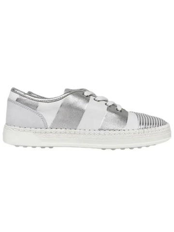 Striped Leather Low Top Sneakers White Silver - TOD'S - BALAAN 1