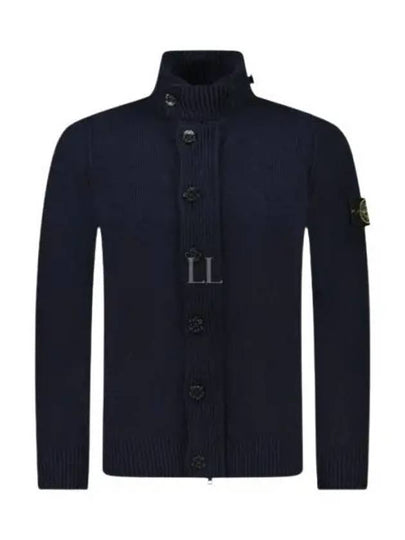 Wappen High Neck Button Up Wool Cardigan Navy - STONE ISLAND - BALAAN 2