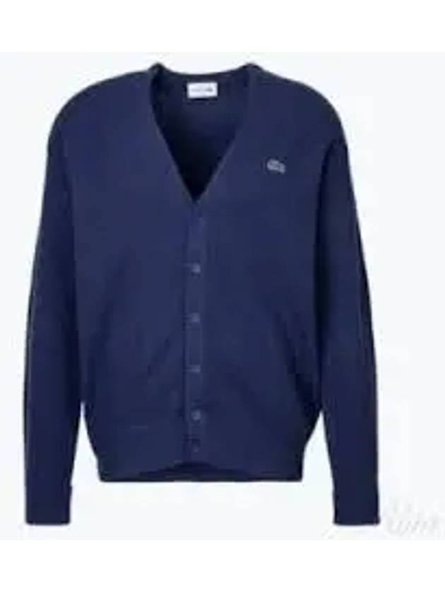 Relaxed Fit Button Wool Cardigan Navy - LACOSTE - BALAAN 2