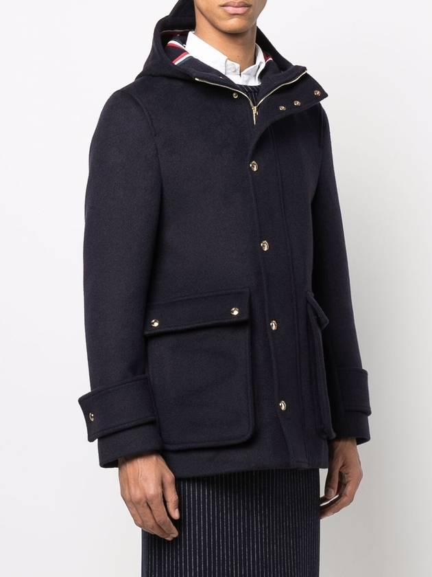 Nylon Tech Snap Front Rain Parka Navy - THOM BROWNE - BALAAN 3