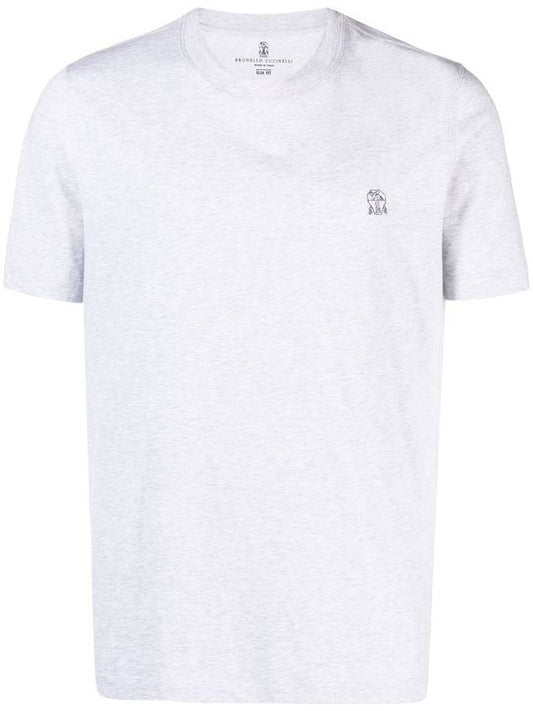Embroided Logo Crewneck Cotton Short Sleeve T-Shirt Grey - BRUNELLO CUCINELLI - BALAAN 1