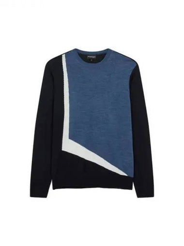 Men s Square Color Block Wool Knit Navy 270705 - EMPORIO ARMANI - BALAAN 1