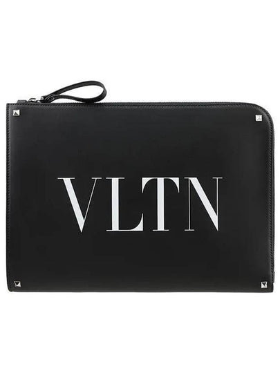 Rockstud Logo Clutch Bag Black - VALENTINO - BALAAN 2