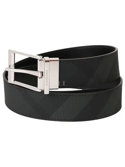 Reversible Checked Leather Belt Charcoal Silver - BURBERRY - BALAAN 2