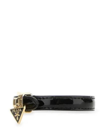 Saffiano Triangular Logo Buckle Leather Bracelet Black - PRADA - BALAAN 2