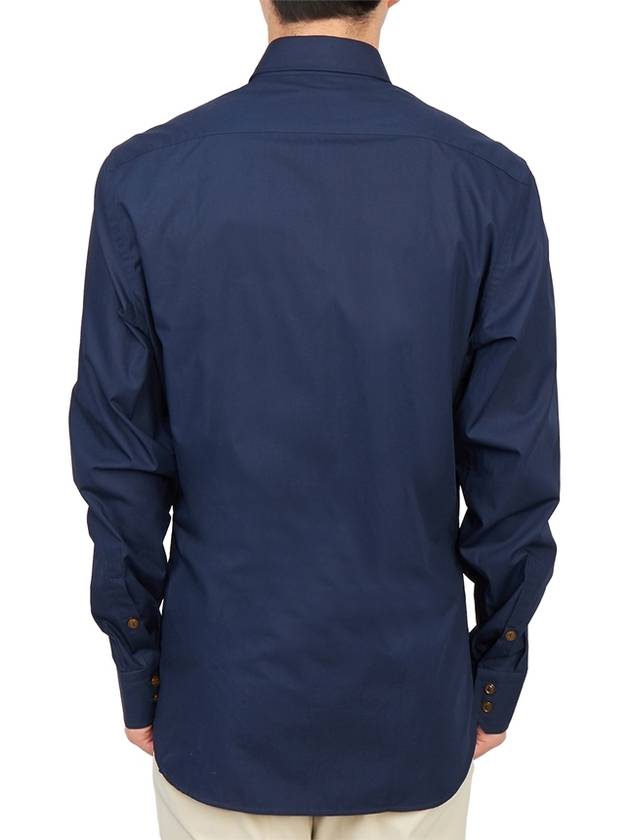 Men's Embroidered ORB Long Sleeve Shirt Navy - VIVIENNE WESTWOOD - BALAAN 5