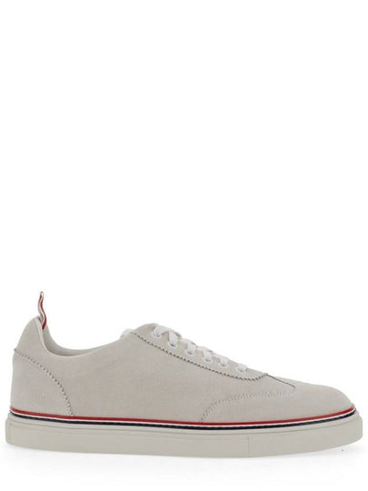 Men's 3 Bar Suede Low Top Sneakers White - THOM BROWNE - BALAAN 2