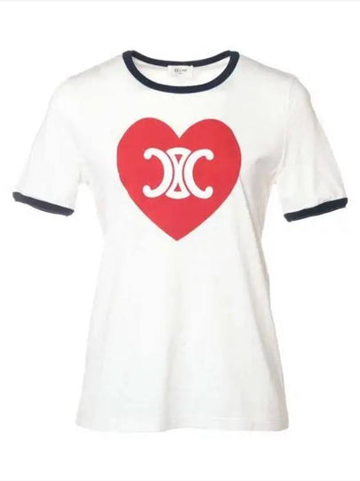 Heart Jersey Short Sleeve T-Shirt Off White - CELINE - BALAAN 2