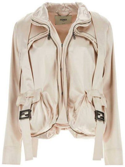 FF Baguette Pocket Satin Zip-Up Jacket Beige - FENDI - BALAAN 2