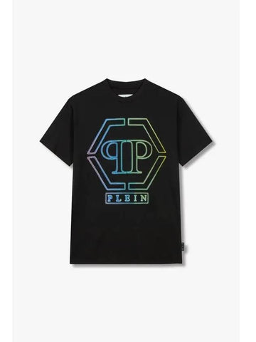 Men s Gradient Hexagon Crew Neck T Shirt Black - PHILIPP PLEIN - BALAAN 1