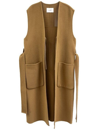 Handmade maxi belt wool vest_CAMEL - ARIFF - BALAAN 1