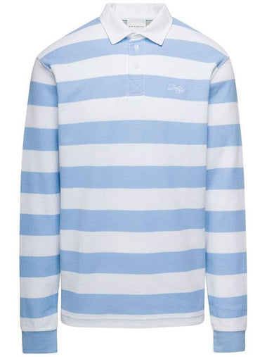 Light Blue And White Striped Polo Shirt With Logo Embroidery In Cotton Man - DROLE DE MONSIEUR - BALAAN 1