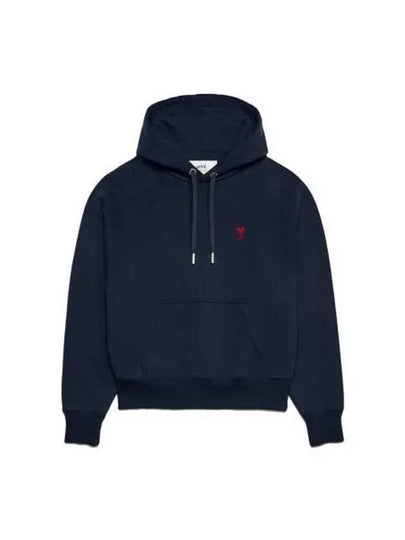 Embroidered Logo Organic Cotton Hoodie Navy - AMI - BALAAN 2