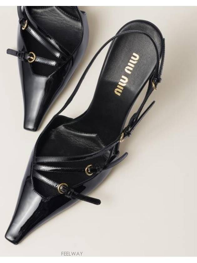 Buckles Patent Leather Slingback Heels Black - MIU MIU - BALAAN 3