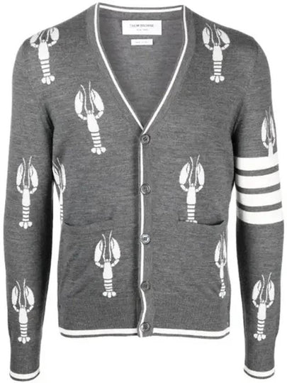 Lobster Merino Relaxed V-neck Cardigan Medium Grey - THOM BROWNE - BALAAN 2