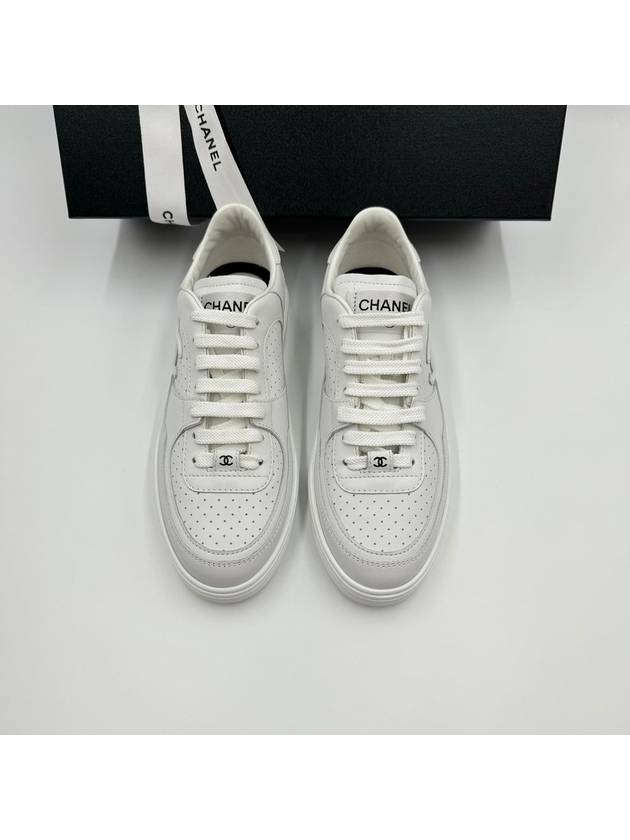 CC Logo Calfskin Low Top Sneakers White - CHANEL - BALAAN 4