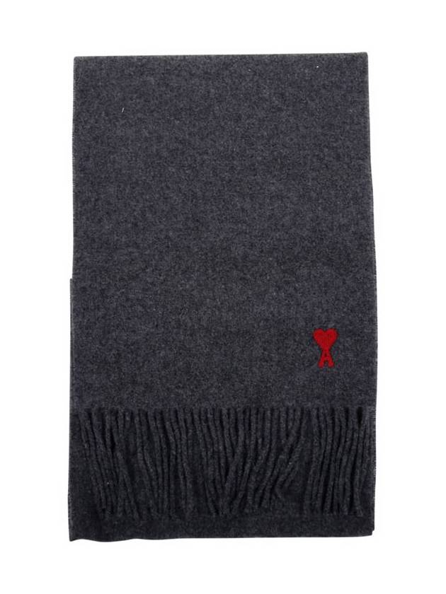 Small Heart Logo Classic Wool Scarf Dark Grey - AMI - BALAAN 2