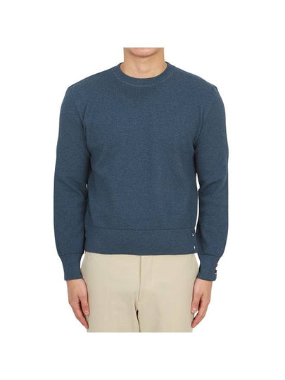 Textured Back Stripe Crewneck Cotton Knit Top Dark Blue - THOM BROWNE - BALAAN 2