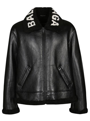 Logo Shearling Collar Leather Jacket Black - BALENCIAGA - BALAAN 1