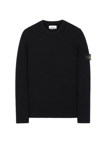 Full Rib Pure Wool Crewneck Knit Top Black - STONE ISLAND - BALAAN 1